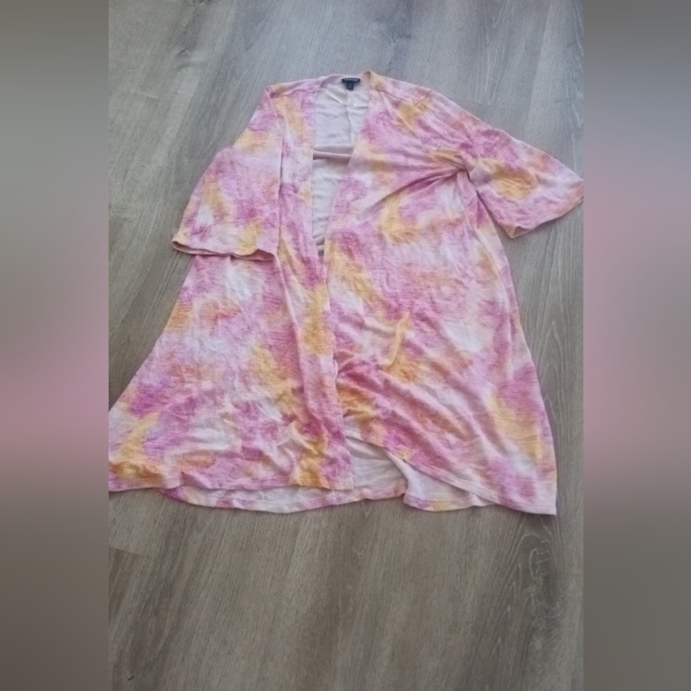 torrid Pink Yellow Tie-Dye Open Front Cardigan